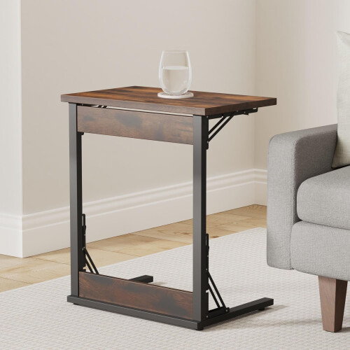 C-Shaped Folding End Table 24 Inch Rustic Brown