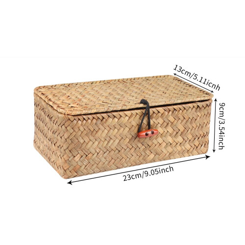Panier de rangement rectangulaire en jonc de mer avec couvercle (1 pièce)