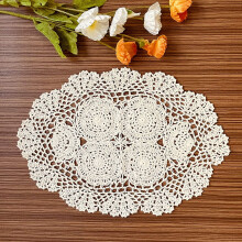 Lace Doilies Handmade Crochet Placemats 2 pcs beige oval 12