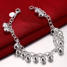Sterling Silver Bell Bracelet for Women with Beaded Chain