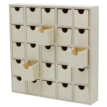 Boîte calendrier de l'Avent en bois brut, 25 tiroirs