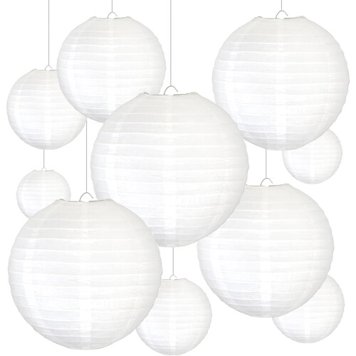Fehér papírlámpások, 30 cm-es, 10 darabos csomag