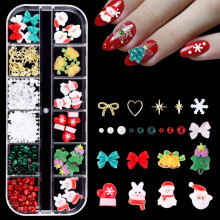 Weihnachtliches Nagelkunst-Set, 3D-Harz-Winterdesigns, 12-teilig