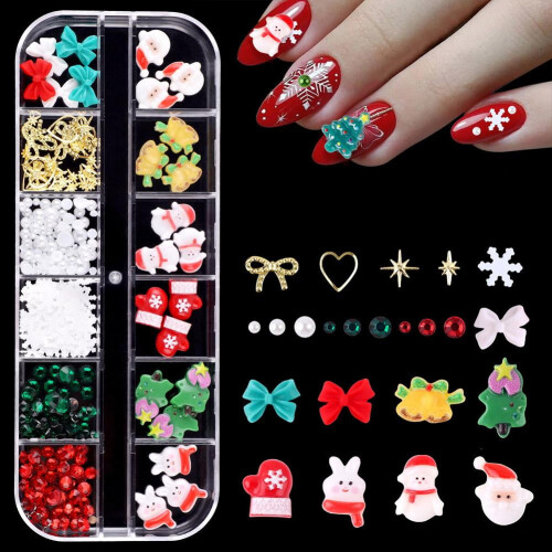 Julnagelkonstset 3D-resin vinterdesigner 12 delar