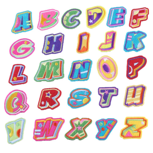 Aufbügelbare Buchstaben-Patches AZ, gestickt, 26 Stück