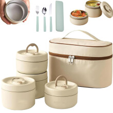 Ensemble de boîtes à lunch isothermes en acier inoxydable à 4 compartiments, beige