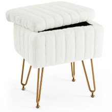 Tabouret de coiffeuse avec rangement et rembourrage en fausse fourrure, 1 pièce