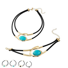 Conjunto de colar e pulseira vintage boho feminino ajustável