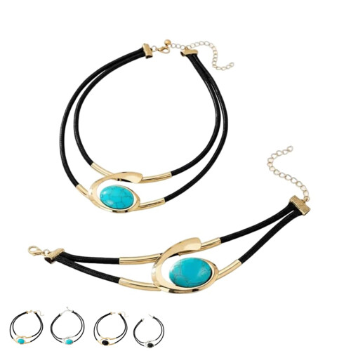 Conjunto de colar e pulseira vintage boho feminino ajustável