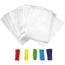 Sachets cadeaux transparents en cellophane 10 x 15 cm avec attaches, 100 pièces