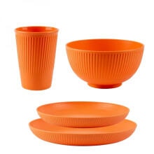 Ensemble de couverts en paille de blé (4 pièces) : bol, tasse, assiette, vaisselle portable idéale pour les pique-niques et le camping.