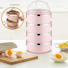 Bentoboks i rustfrit stål med 4 niveauer og låg, lyserød