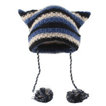 Háčkovaná pruhovaná čepice s ušima, zimní pletená čepice1 kus