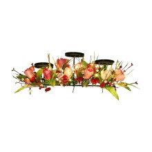 Vassoio portacandele decorativo con peonie, verde e bacche, nero