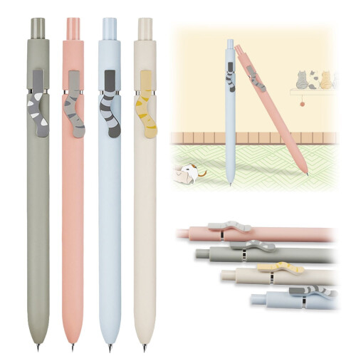 Στυλό τζελ Ddaowanx Fine Point 0.5mm 4 τεμάχια Morandi Cat Design