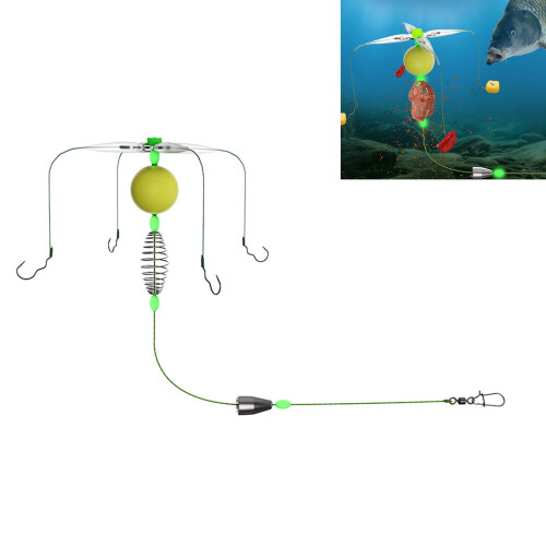 Fishing feeder line set with cage float and 4 hooks 1