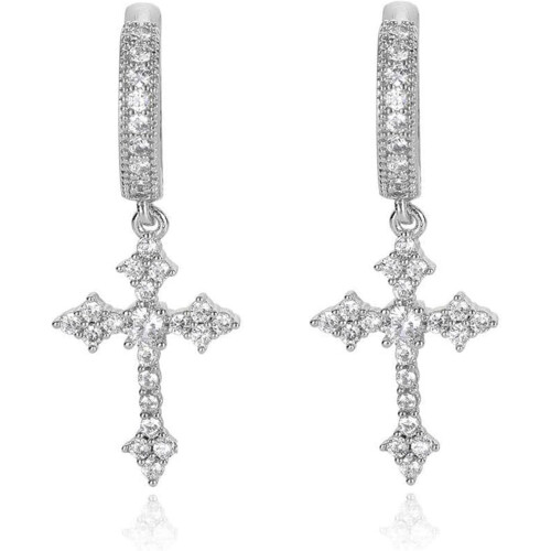 Gold Cross Earrings 14K Gold Plated Drop Dangle