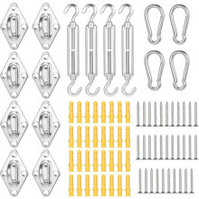 Kit de fixation pour voile d'ombrage en forme de S, pour structure triangulaire ou rectangulaire.