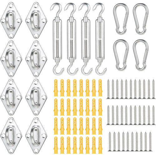 Kit de fixation pour voile d'ombrage en forme de S, pour structure triangulaire ou rectangulaire.