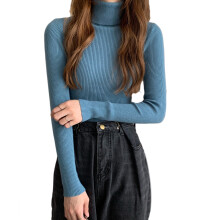 Women Multicolor Turtleneck Sweater Autumn Solid Color Basic Long Sleeve Slim Fitted Jumpers Ribbed Knit Pullover Top