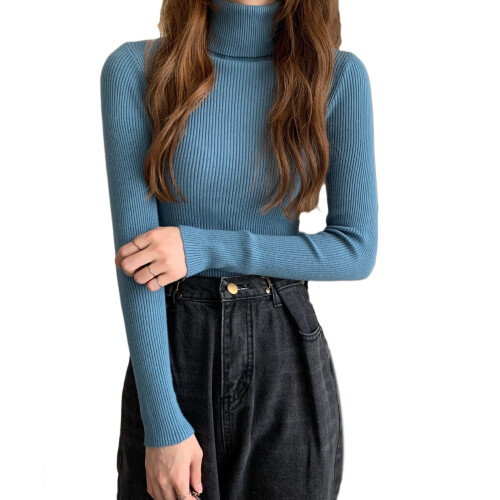 Women Multicolor Turtleneck Sweater Autumn Solid Color Basic Long Sleeve Slim Fitted Jumpers Ribbed Knit Pullover Top
