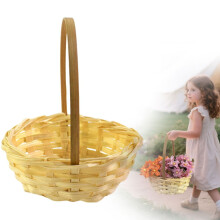 Cestino intrecciato per damigella d'onore con manico color kaki, decorazione per giardino pasquale.