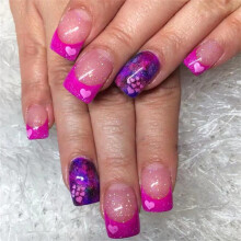 Faux ongles courts carrés à pointe française, 24 pièces, brillants