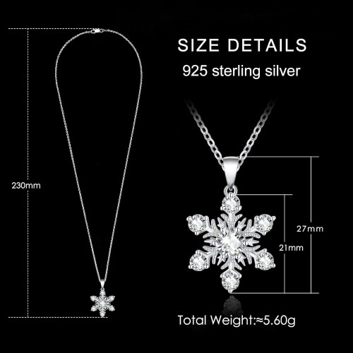 Κολιέ μενταγιόν Moissanite με νιφάδα χιονιού S925 ασήμι 18 καρατίων λευκό