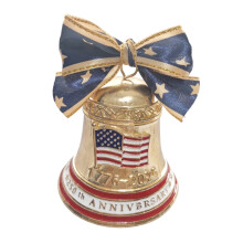 USA 250th Anniversary 1776-2026 Bell Tree Pendant, Patriotic Gold Alloy Hanging Ornament with Enamel Flag & Ribbon Decor for Independence Day Holiday