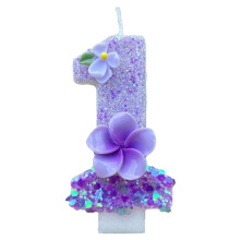 Bougie chiffre à paillettes violettes (1 pièce)