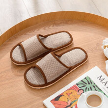 Linnen slippers voor koppels, bruin, maat 42