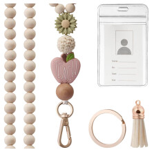 Lanière pour enseignant avec porte-badge en bois et perles (7 styles)