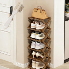 Bamboo Shoe Rack 6-Tier Compact Accordion Organizer Brown