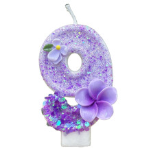 Bougie chiffre 9 à paillettes violettes (1 paquet)