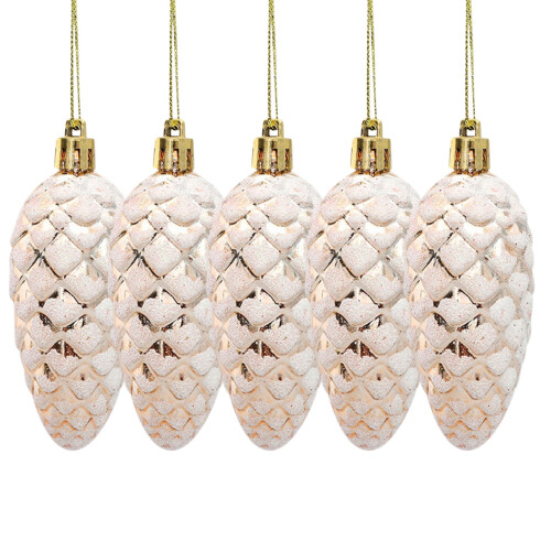 Christmas pinecone ornaments beige plastic with gold sparkle