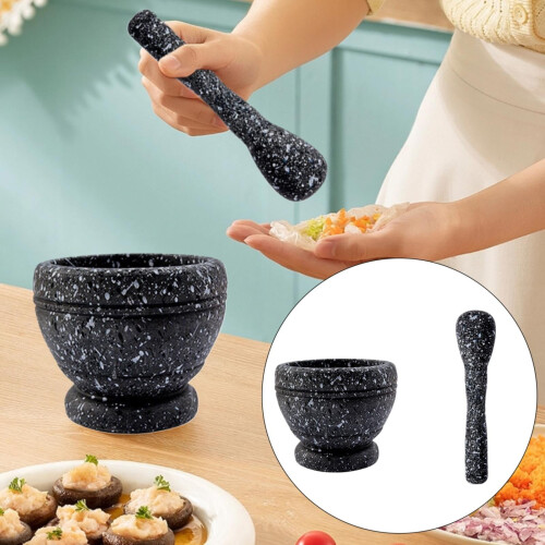 Mortier et pilon robustes (1 tasse) en pierre et bois