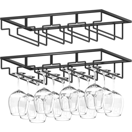 Glasställ för underskåp, svart metall, 2-pack