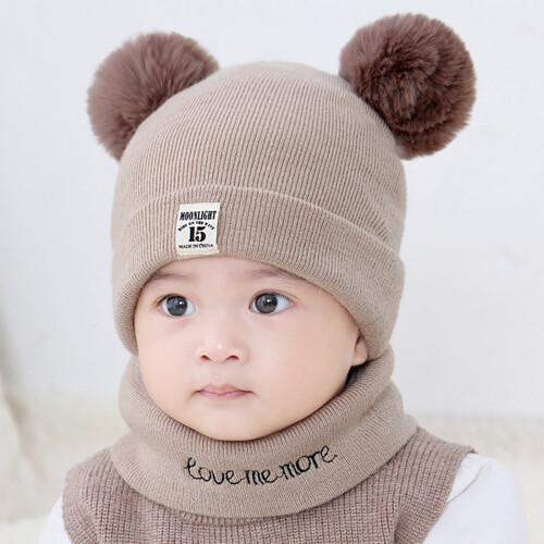 Cappellino da neonato con paraorecchie e sciarpa, colore caffè, 1 pezzo