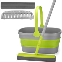 Sponge Mop Set with Collapsible Bucket and Replaceable Pads