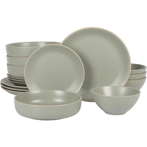 Dinah stoneware double bowl set sage green 16 pcs