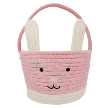 Pink woven Easter bunny basket for kids 12x9x7.9 inch