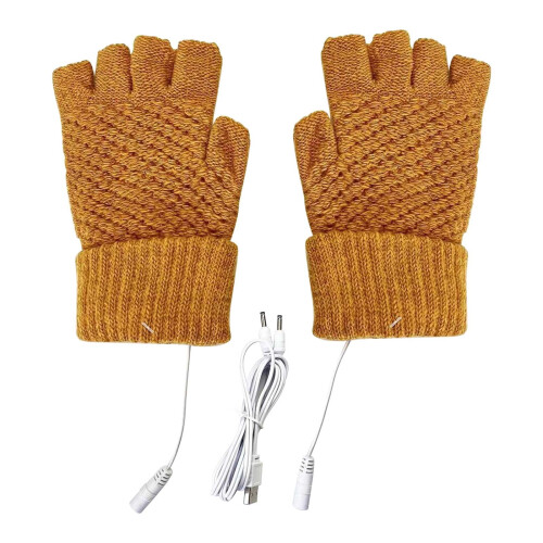 USB Heating Knitted Gloves Winter Warm Fingerless Hand 1