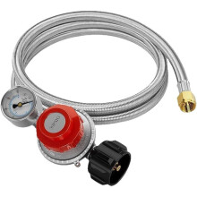 Propane Regulator Hose with Gauge 5FT 0–30 PSI Stainless
