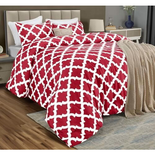 King Red Printed Comforter Set 3-Piece All-Season Down