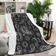 Black paisley floral flannel throw blanket 50x60 inches