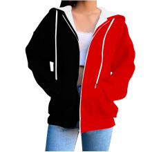 Blusa feminina de manga comprida com capuz, listras coloridas, modelagem solta e bolsos. Tecido macio e confortável, design estiloso e fácil de