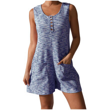 Women Fashion Loose Fit Sleeveless Solid Color Pocket Detail Jumpsuit Pants One Piece Outfit Comfortable Relaxed Lightweight Fabric Blue2# S