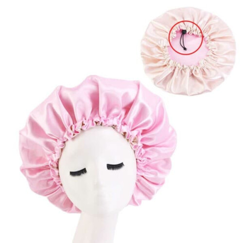 Satin Sleeping Cap for Hair Care Adjustable Pink 1
