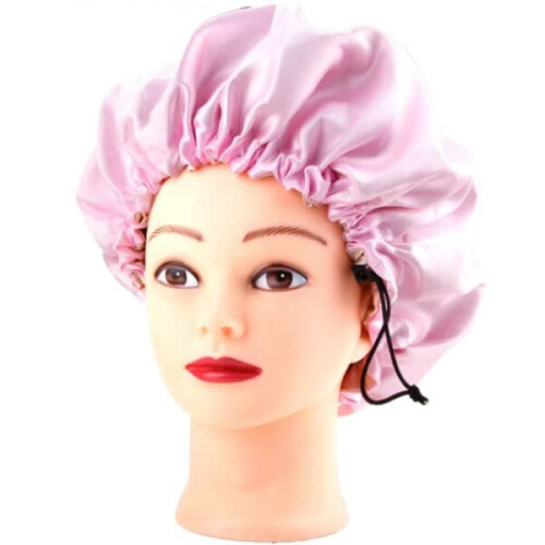 Satin Sleeping Cap for Hair Care Adjustable Pink 2