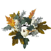 Kürbis-Sonnenblumen-Kerzenring, kleiner Herbstkranz